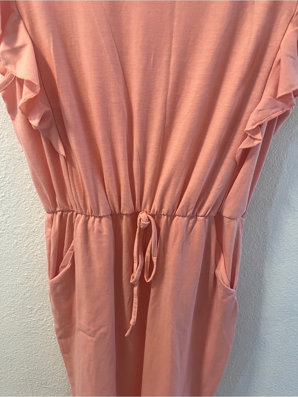 Women's Peach Ruffle Sleeve Drawstring Dress - Picture 4 of 9